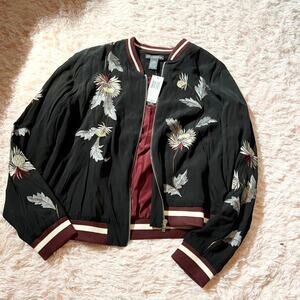 Floral Embroidered Festival Whimsygoth Fairy Grunge Edgy Artistic Bomber Jacket